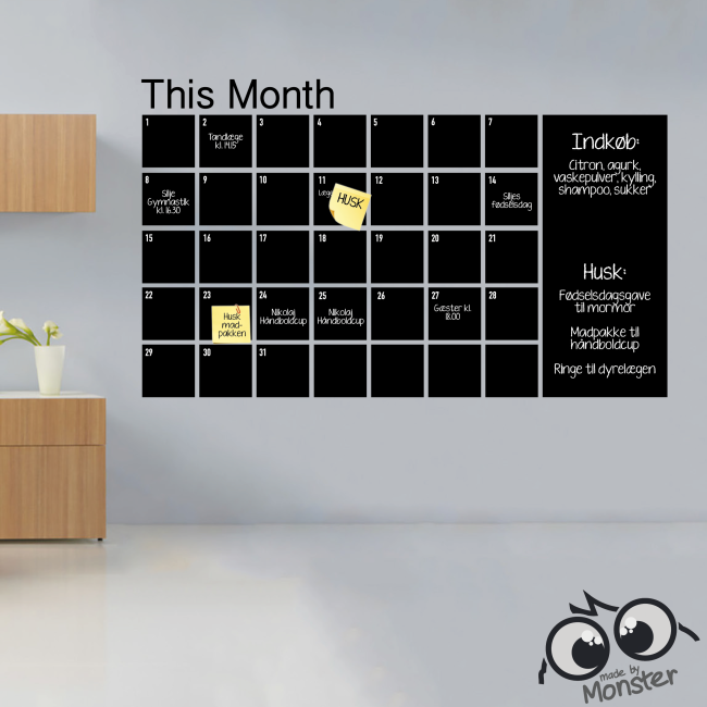 Kalender i tavle- eller whiteboardfolie