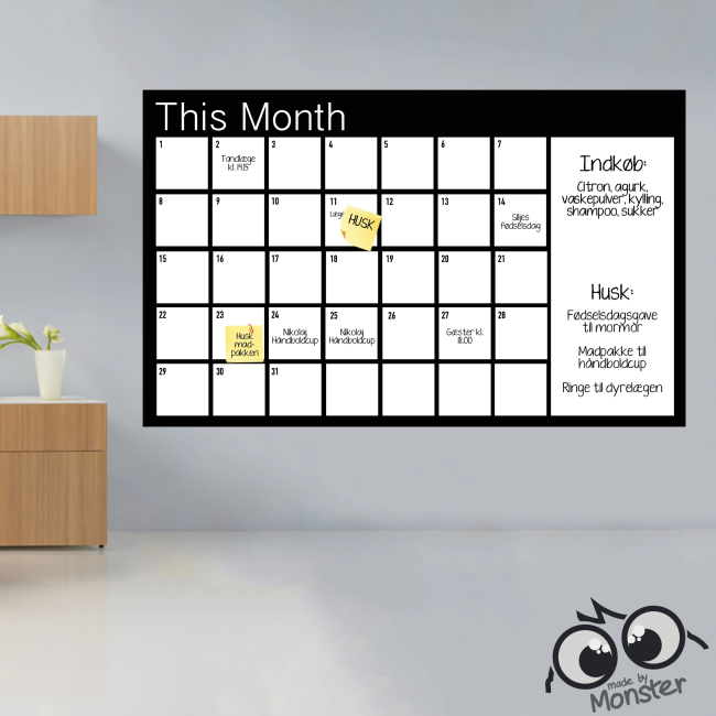 Kalender i tavle- eller whiteboardfolie